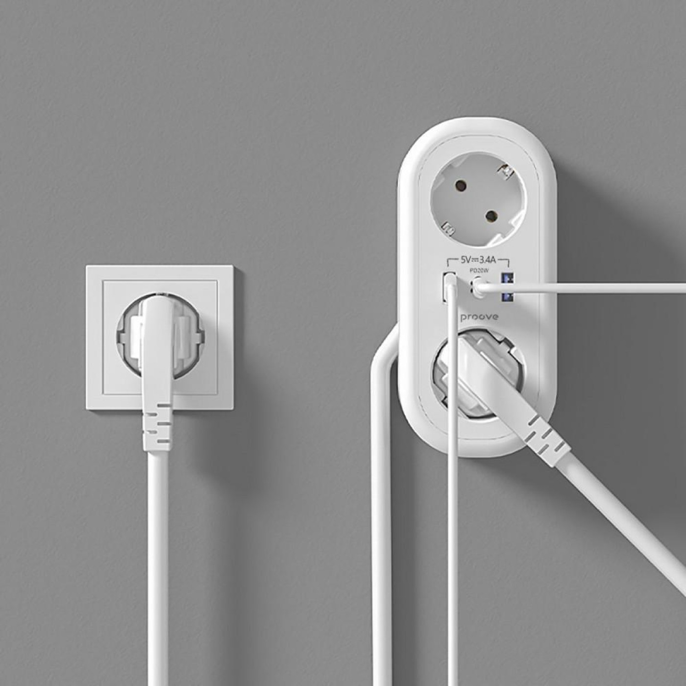 Сетевой фильтр Proove Supercoil 20W (2xAC + Type-C + 2xSB) 1.5m white (PSPS25002102)
