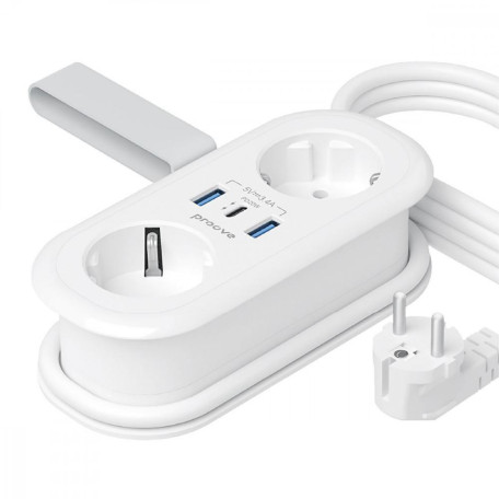 Мережевий фільтр Proove Supercoil 20W (2xAC + Type-C + 2xSB) 1.5m white (PSPS25002102)