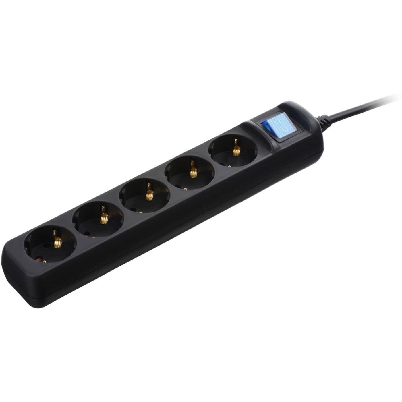 Сетевой фильтр 2E 5XSchuko з вимикачем, 3G*1.5мм, 1.5м, black (2E-U05ES15M1.5BK)