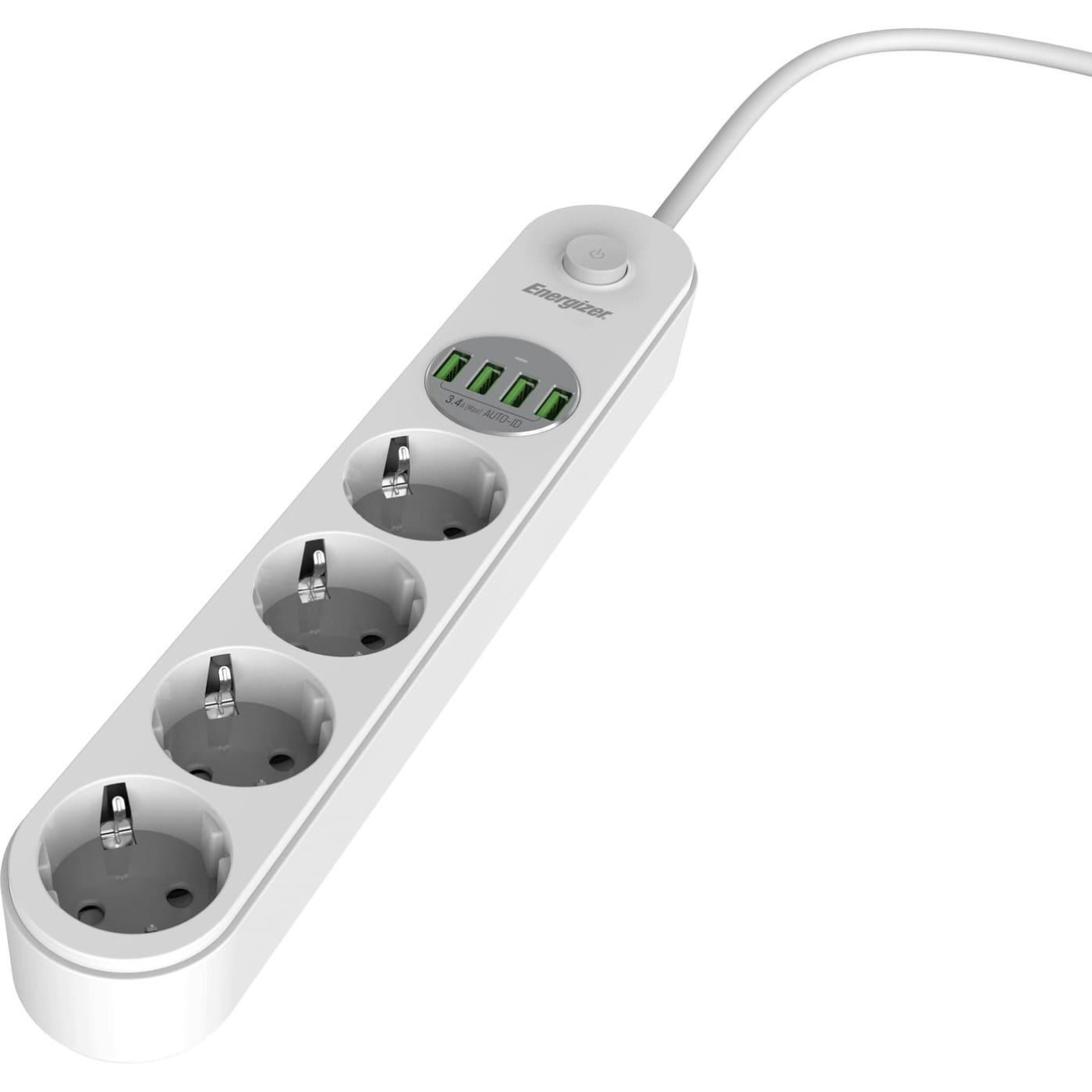 Сетевой фильтр Power filtr 2.0м 4 розетки, 4xUSB 3.4A, з заземленням билий (EPB2500W00EU)