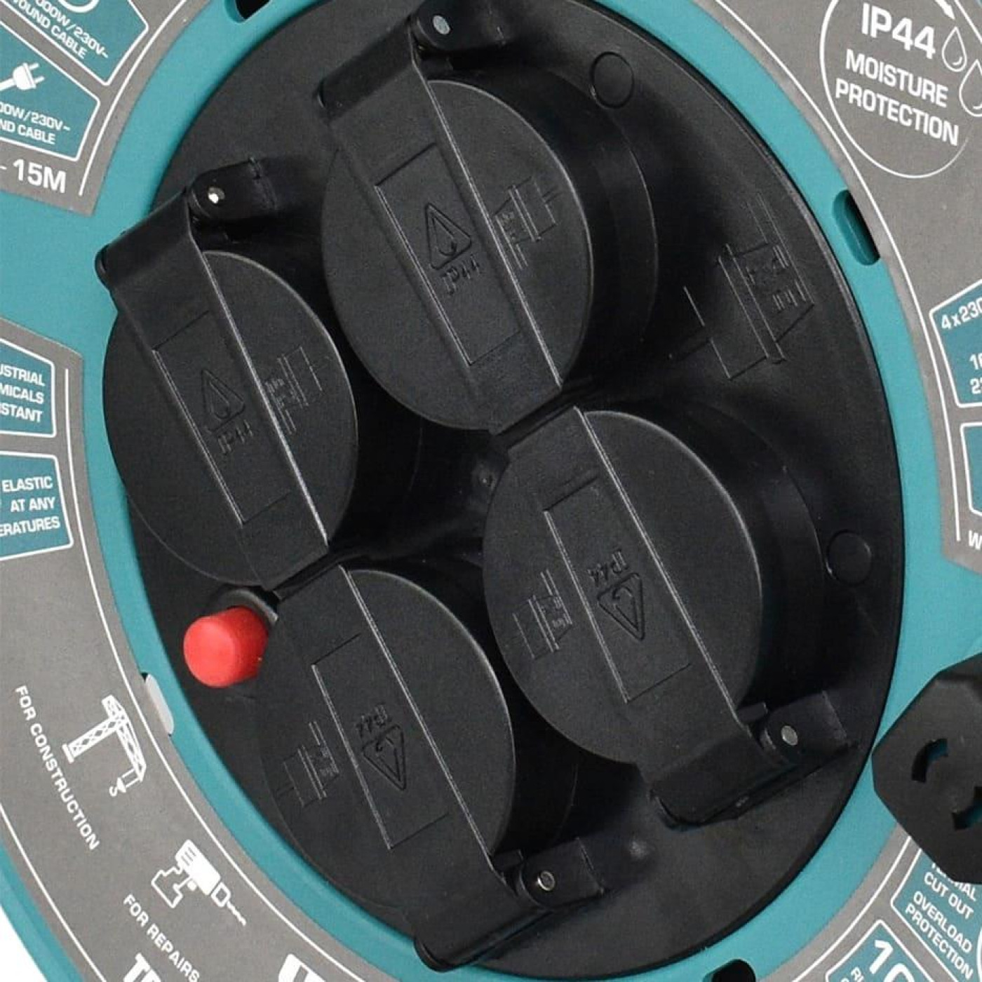 Сетевой фильтр KS CR-15M, 3000Вт, 4х16А/230В, 3х1.5мм, IP44, 3.2кг, на котушци, 15м, чорний (KSCR-15M)