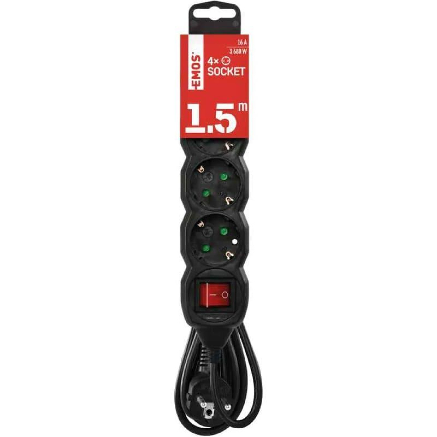 Сетевой фильтр з вимикачем, 4 розетки, 1.5м, Black (PC1421R)