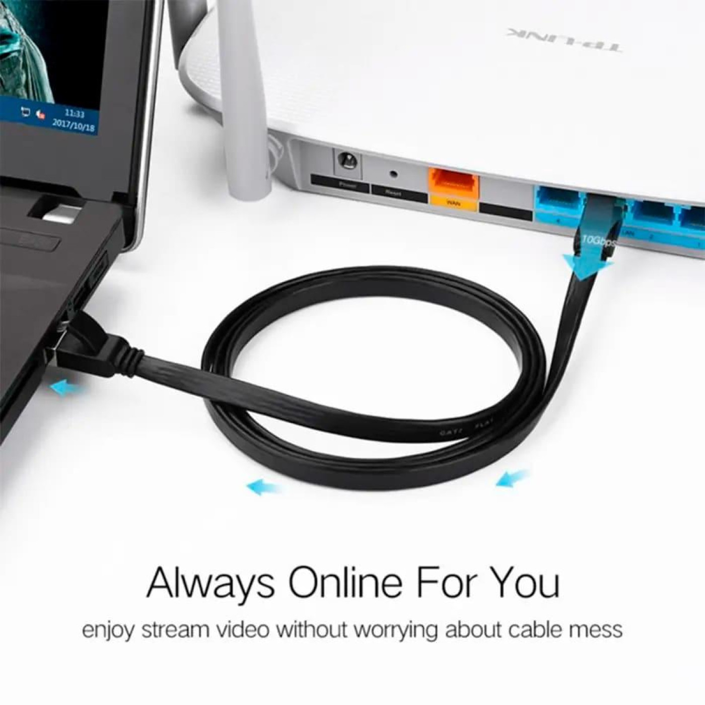 Патч-корд Ugreen NW102 Cat 6 U/UTP Lan Flat Cable 15m (Black) (UGR-50180)