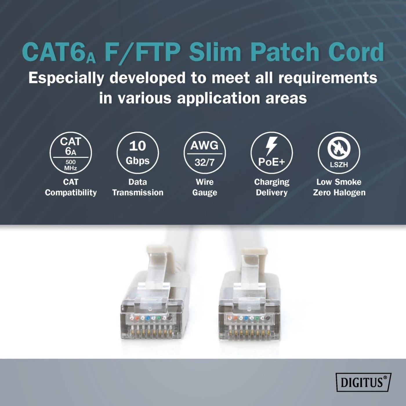 Патч-корд DIGITUS CAT 6a F-FTP Slim, 2 м, AWG 32/7, Cu, LSZH, сирий