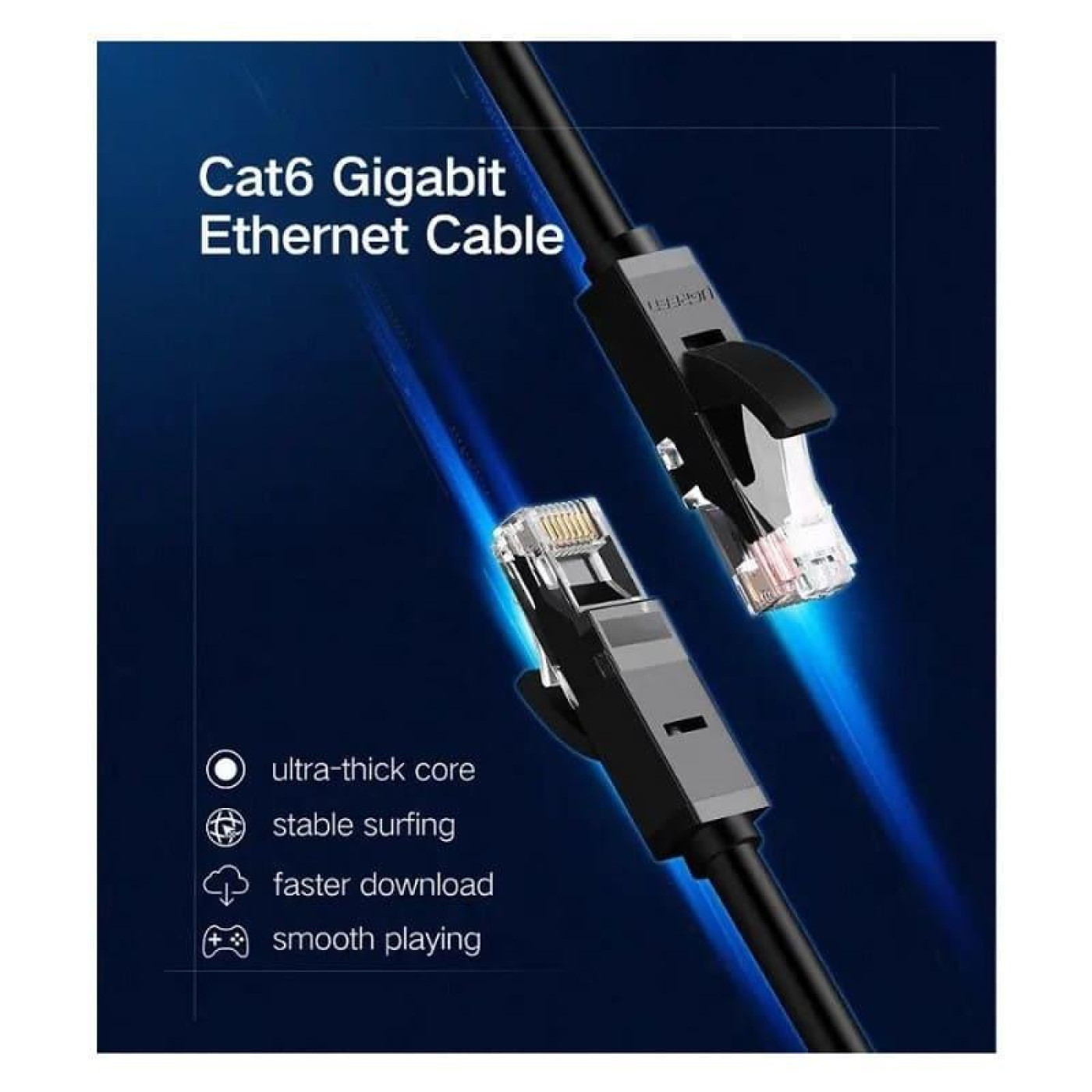 Патч-корд Ugreen NW102 Cat 6 U/UTP Lan Flat Cable 2m (Black) (UGR-50174)