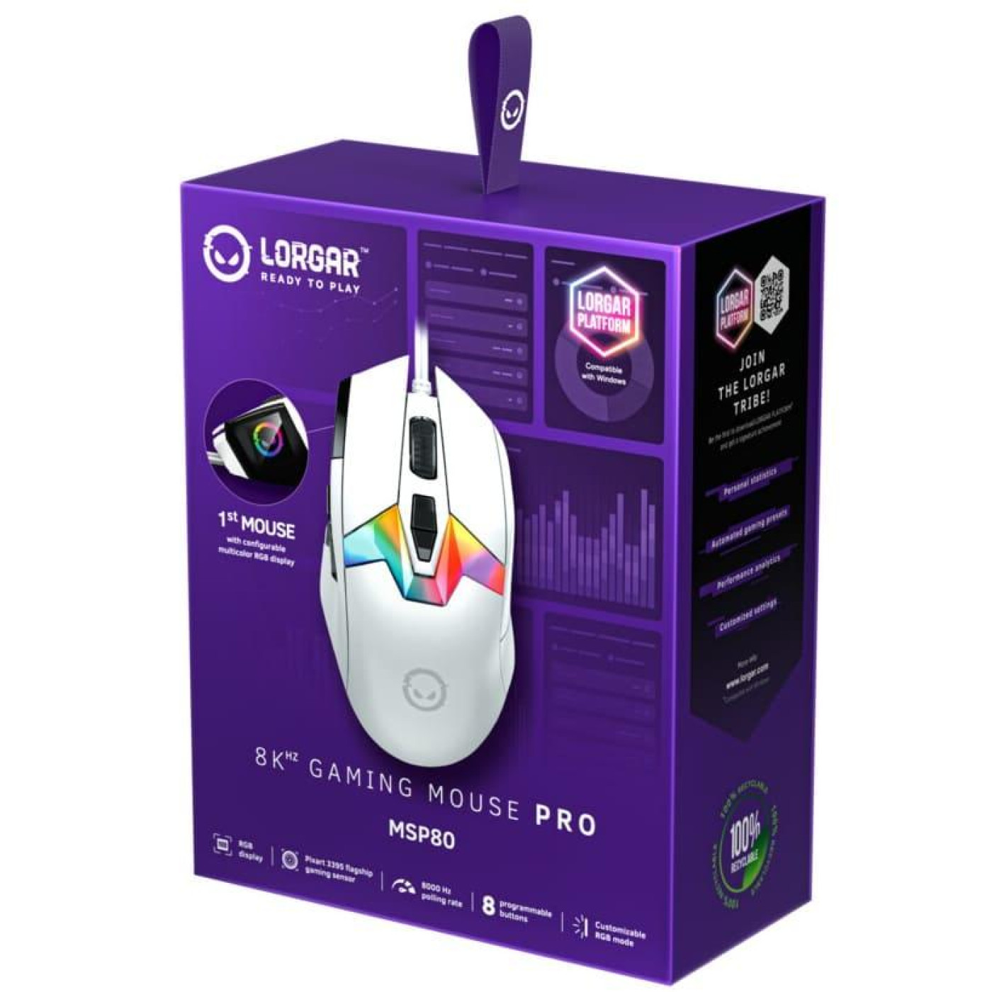 Мышь Lorgar MSP80 8000 Hz Gaming Mouse Pro White (LRG-MSP80-WH)
