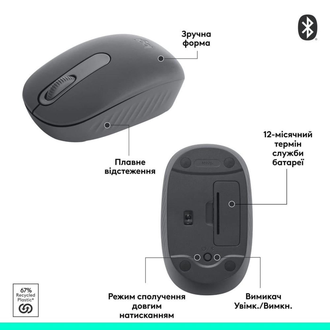 Мышь Logitech M196 Bluetooth Grey (910-007459)