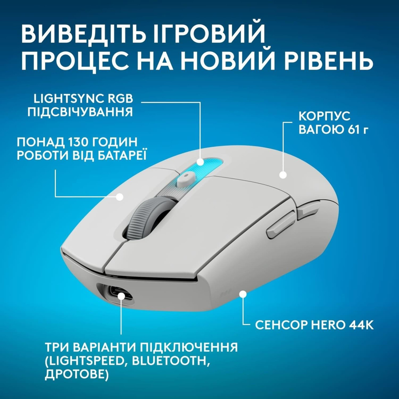 Миша Logitech G305 X Superlight Wireless Gaming Mouse White (910-007747)