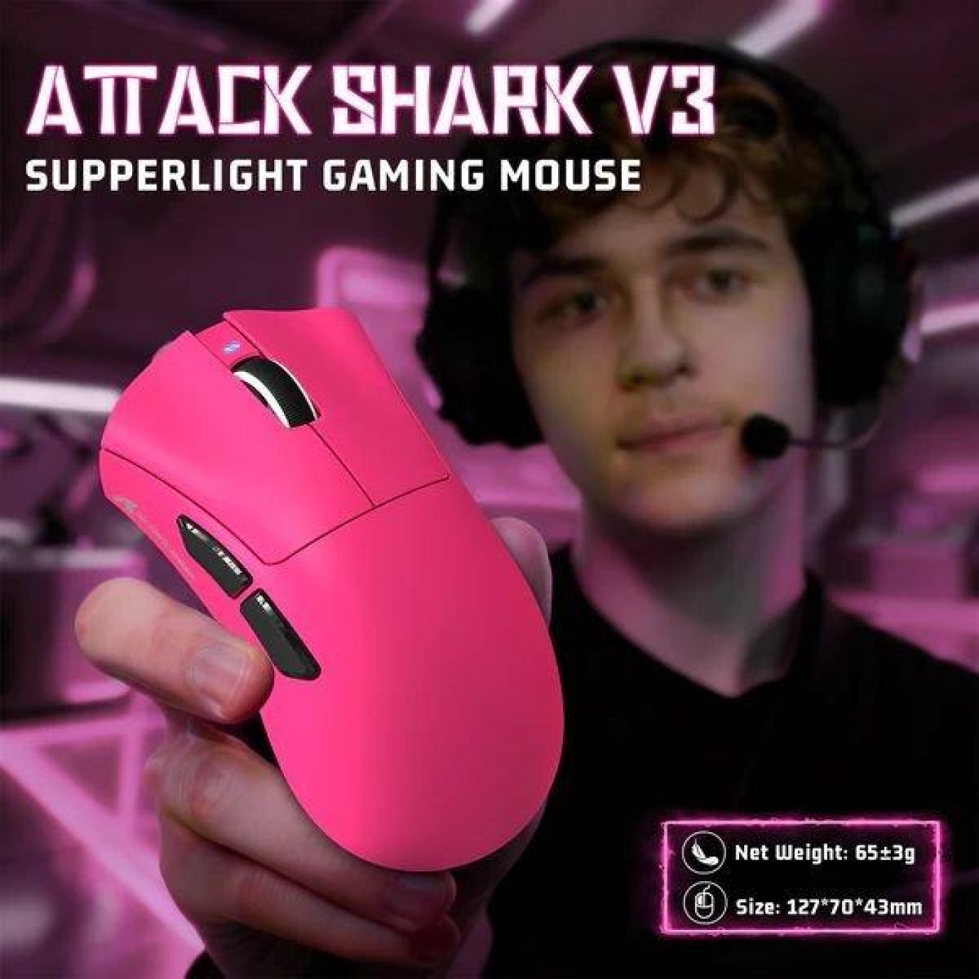 Миша Attack Shark V3 Wireless (AS-6972792472591-BR) Berry Red (G-000004411)