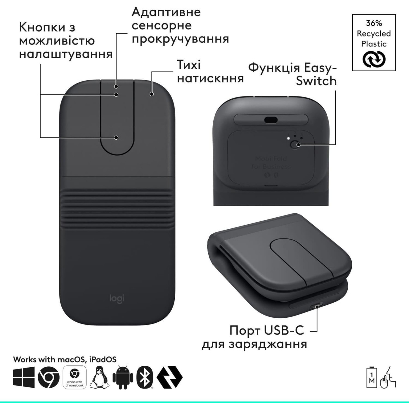 Мышь Logitech MOBI FOLD For Business Graphite (L910-007605)
