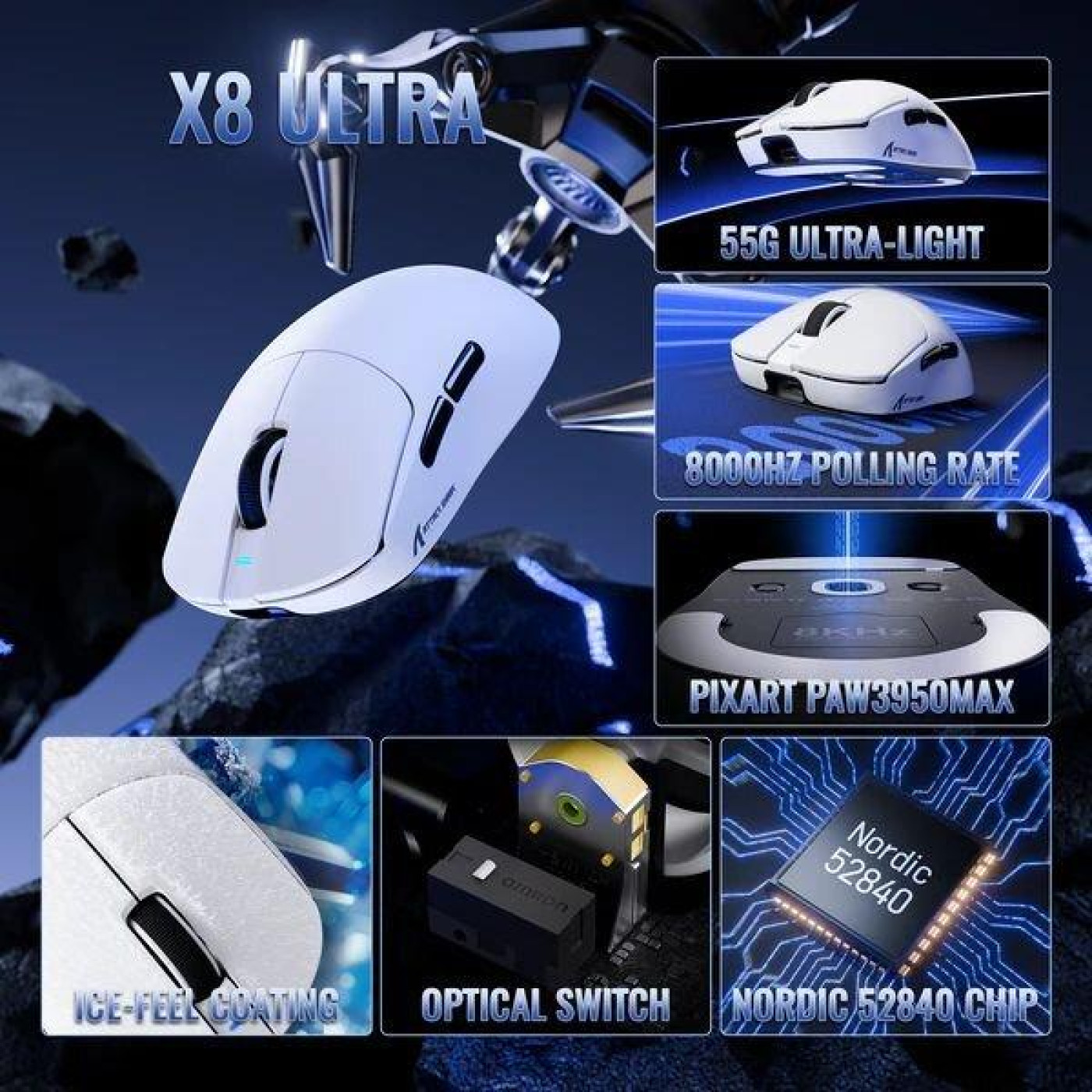 Мышь Attack Shark X8 Ultimate Wireless (AS-6979033730090-W) White (G-000004492)