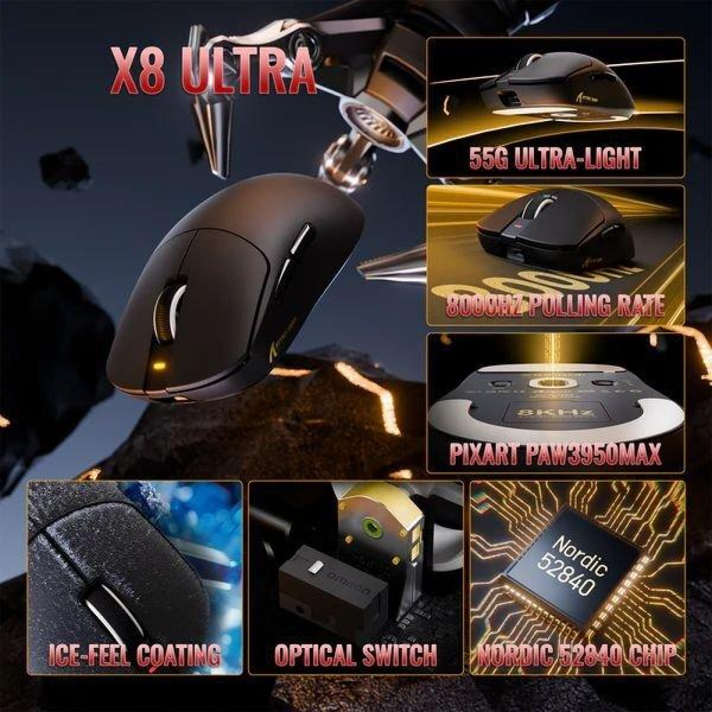 Мышь Attack Shark X8 Ultimate Wireless (AS-6979033730106-B) Black (G-000004493)