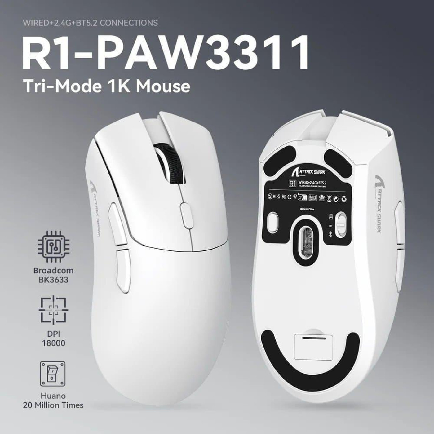 Мышь Attack Shark R1 Wireless (AS-6972792470191-B) Black (G-000003632)