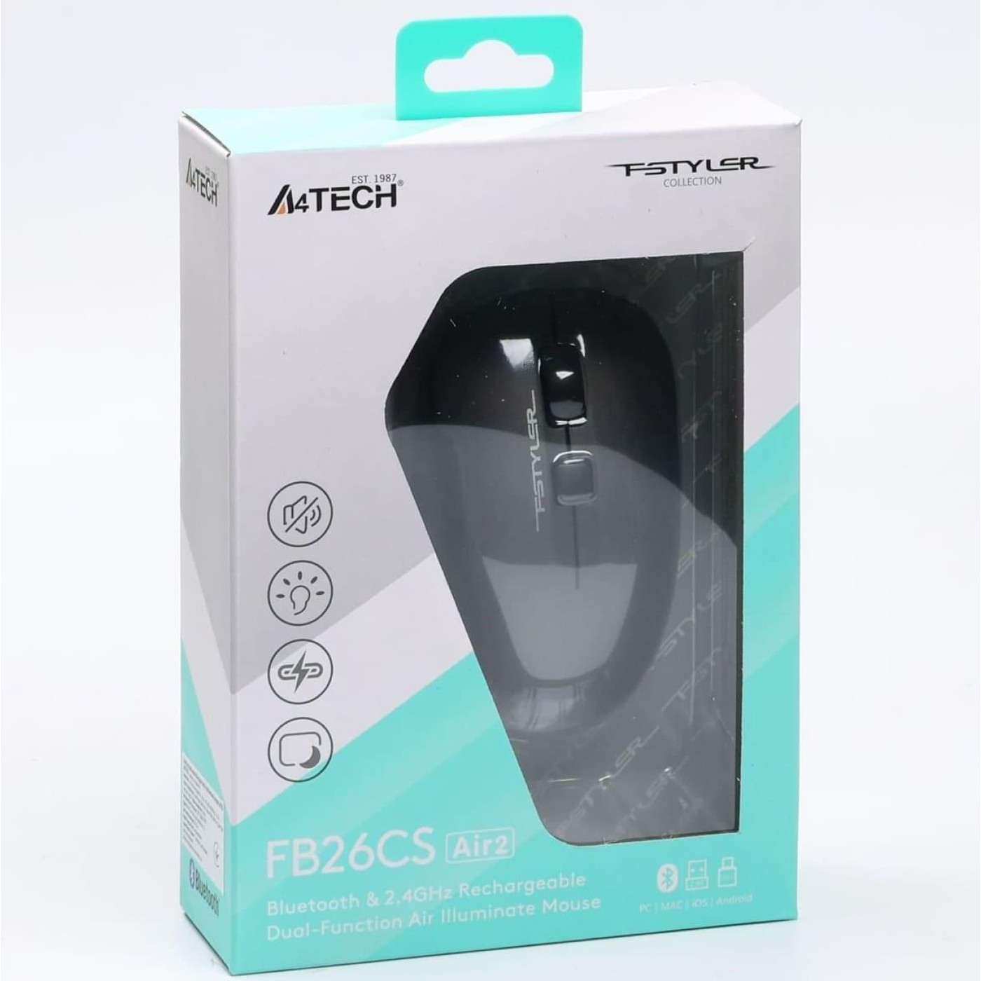 Бездротова миша A4Tech FB26CS Air2 Silent BT/WRL Smoky Grey (FB26CS Air2 Smoky Grey) (FB26CS Air2 (Smoky Grey))
