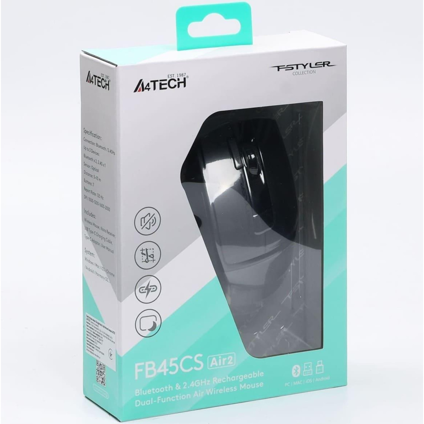 Беспроводная мышь A4Tech FB45CS Air2 Silent BT/WRL Smoky Grey (FB45CS Air2 Smoky Grey) (FB45CS Air2 (Stone Grey))
