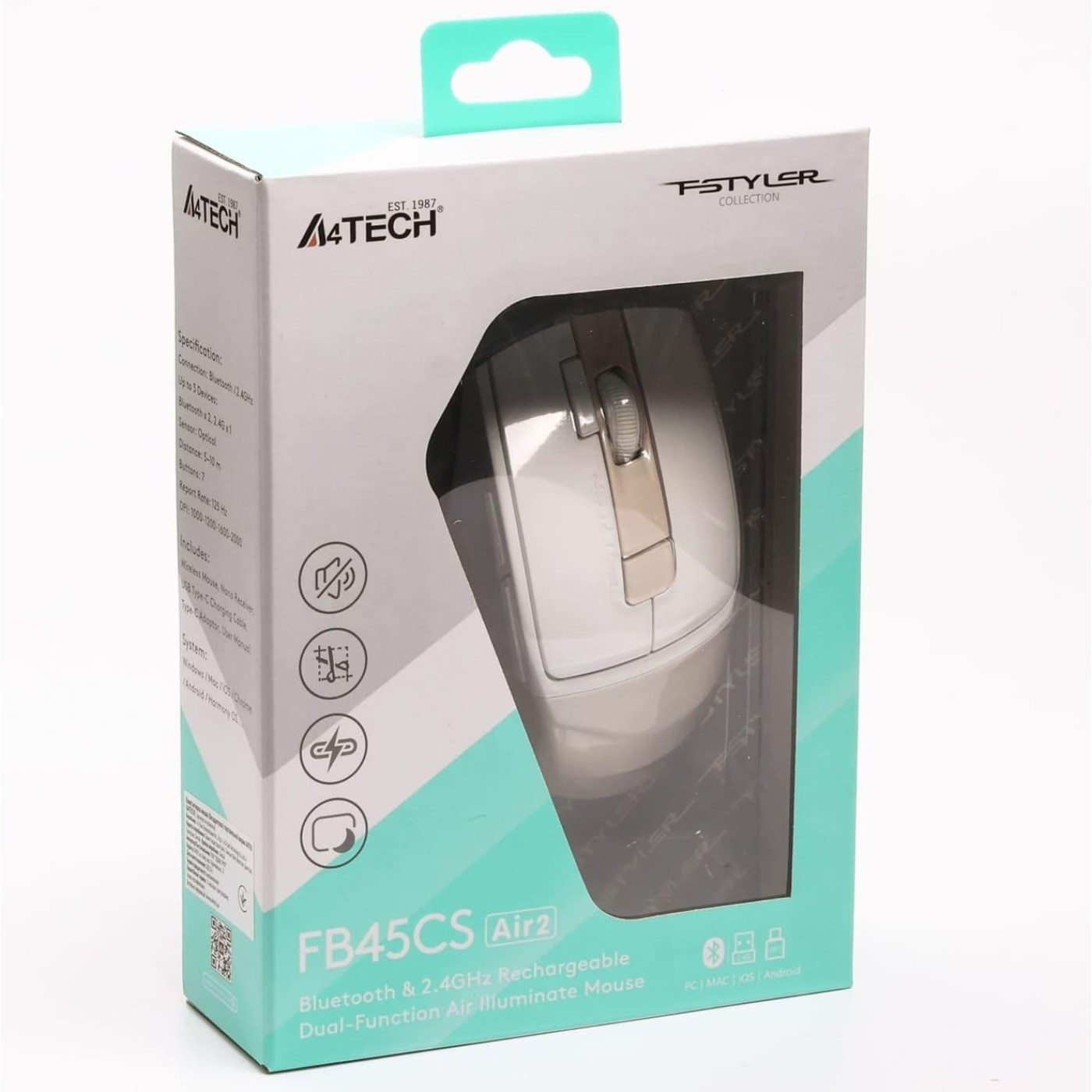 Миша A4Tech Fstyler FB45CS Air2 (Cream Beige) (FB45CS AIR2 (CREAM BEIGE))