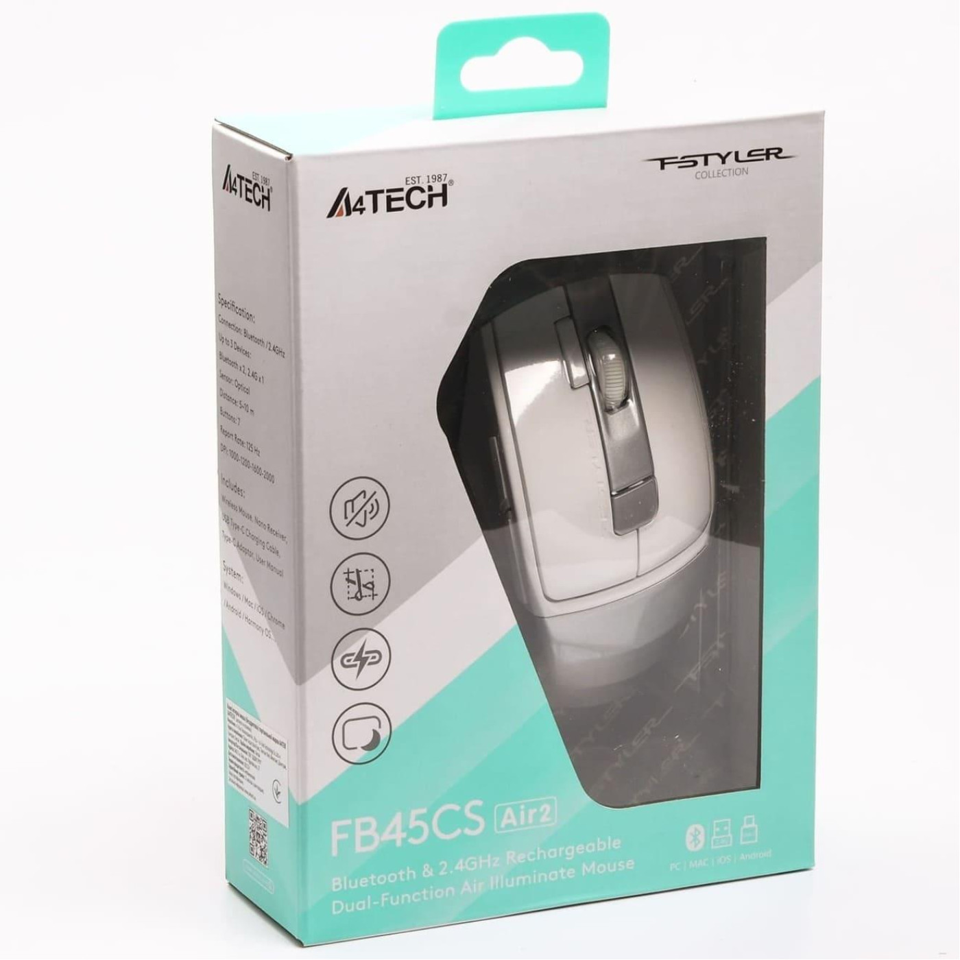 Мышь A4Tech Fstyler FB45CS Air2 (Silver White) (FB45CS AIR2 (SILVER WHITE))