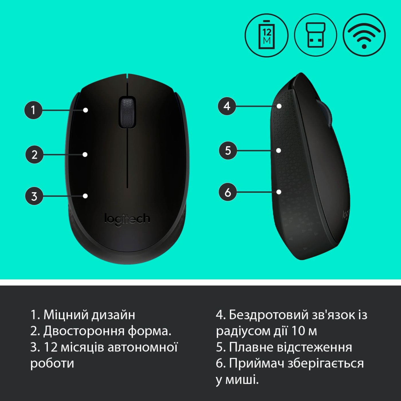 Бездротова миша Logitech M170 Wireless Grey (910-004642)