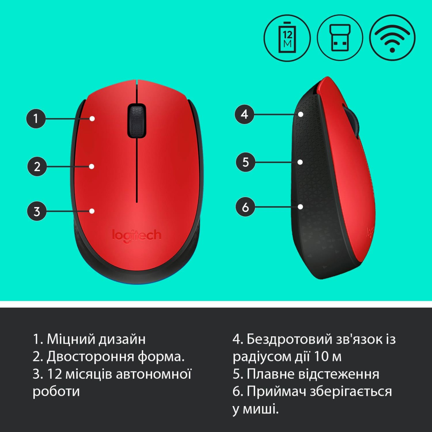 Бездротова миша Logitech M171 Wireless Black/Red (910-004641)