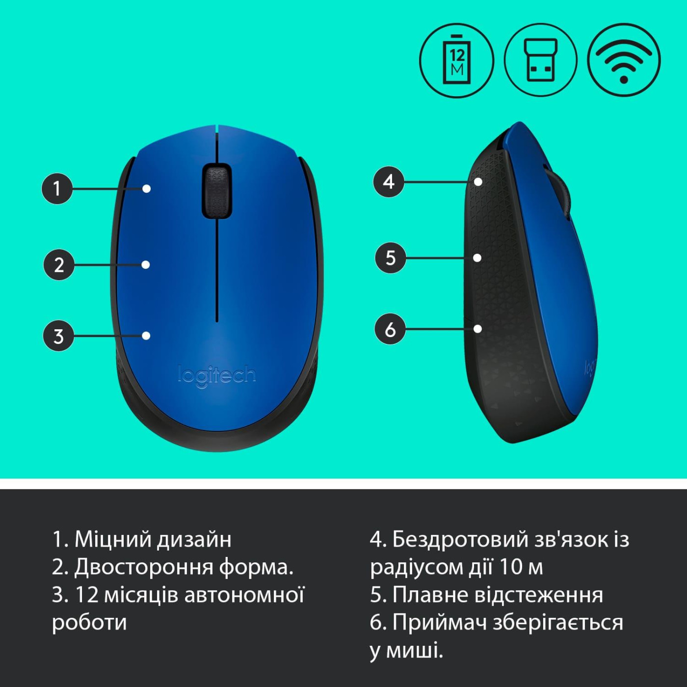 Бездротова миша Logitech M171 Wireless Blue/Black (910-004640)