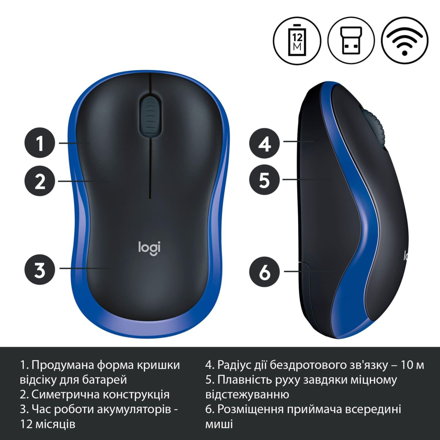 Беспроводная мышь Logitech M185 Wireless Blue (910-002239) (L910-002236)