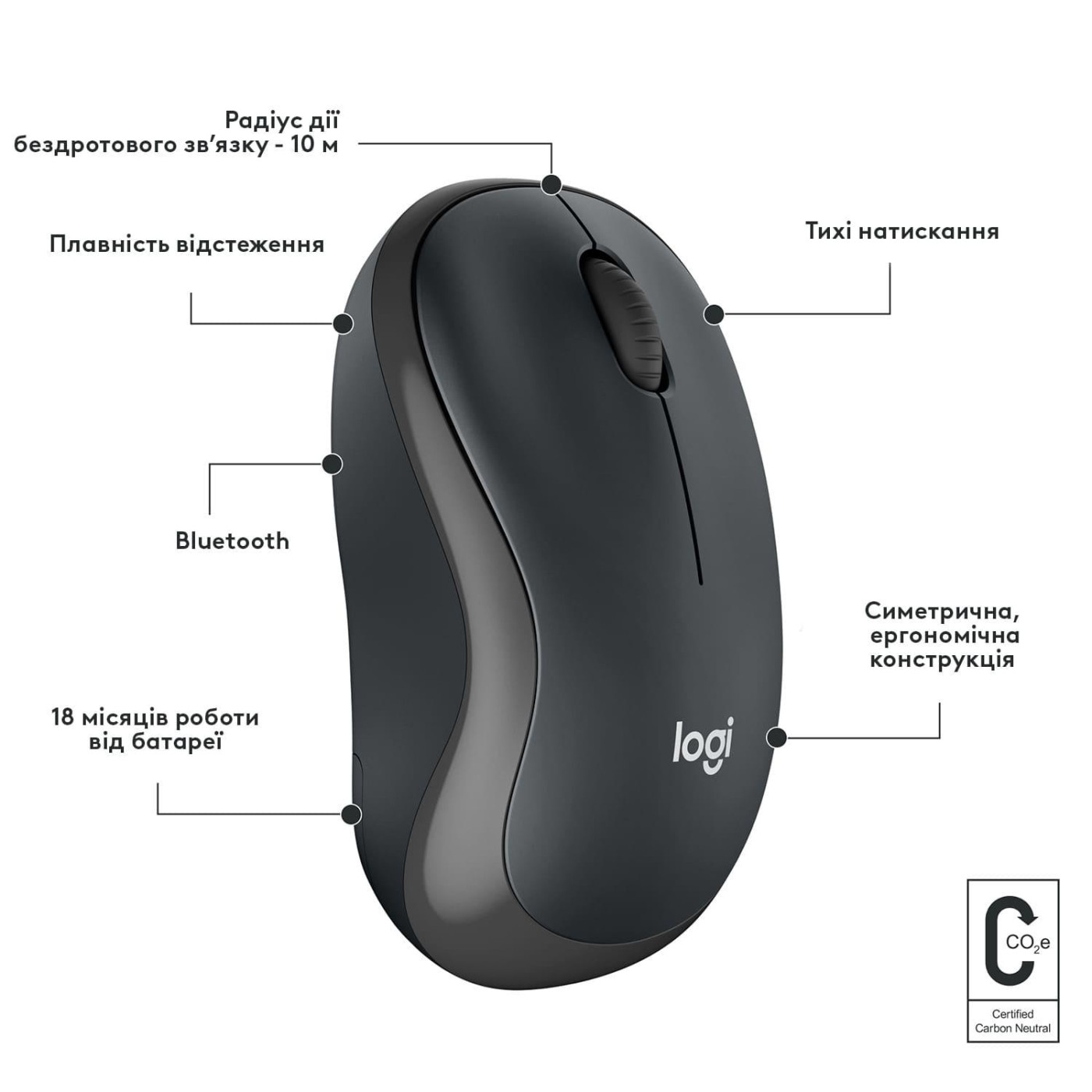 Бездротова миша Logitech M240 Silent Bluetooth Graphite (910-007119) (910-007182)