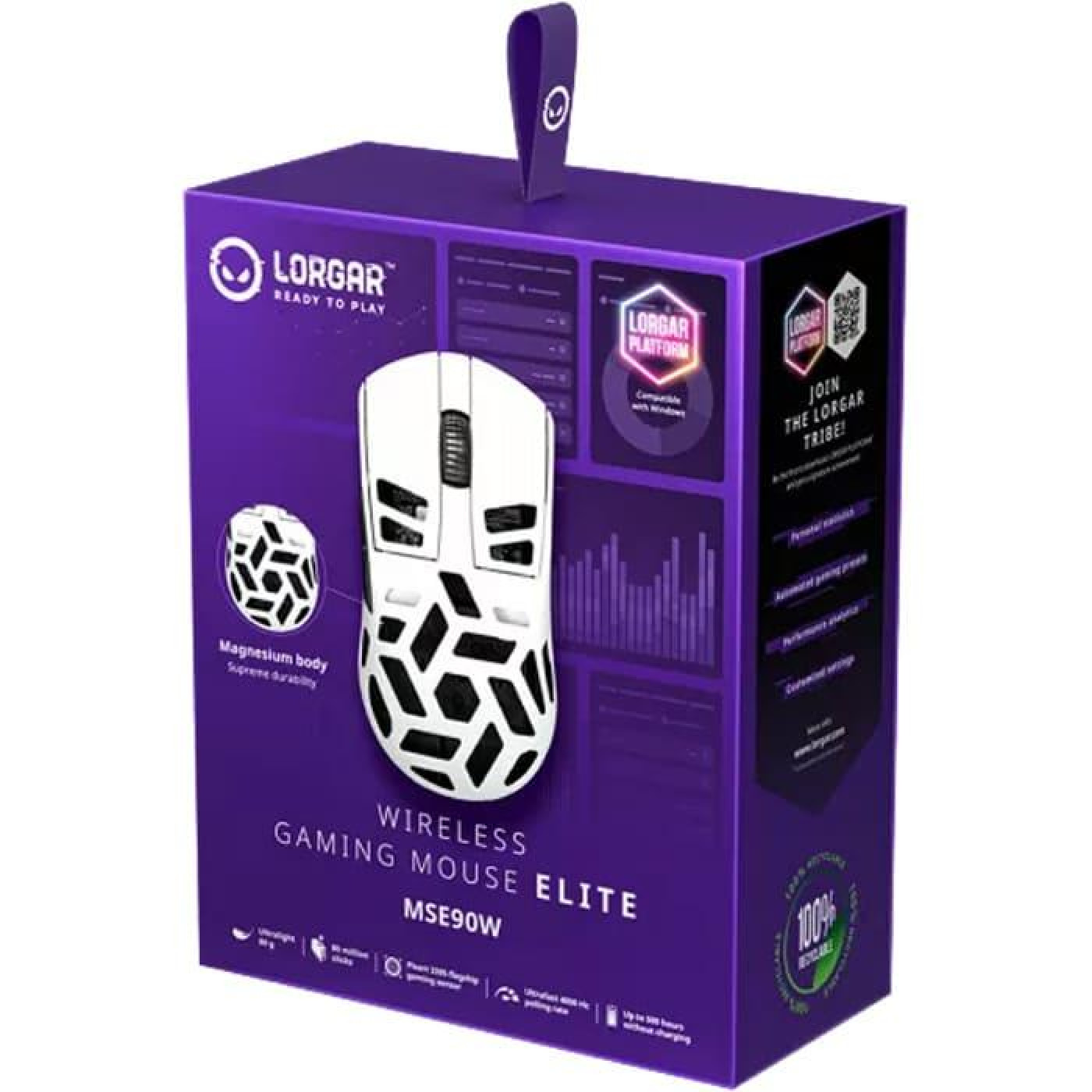 Мышь Lorgar MSE90W Magnesium Alloy Wireless Gaming Mouse Elite White (LRG-MSE90W-WH)