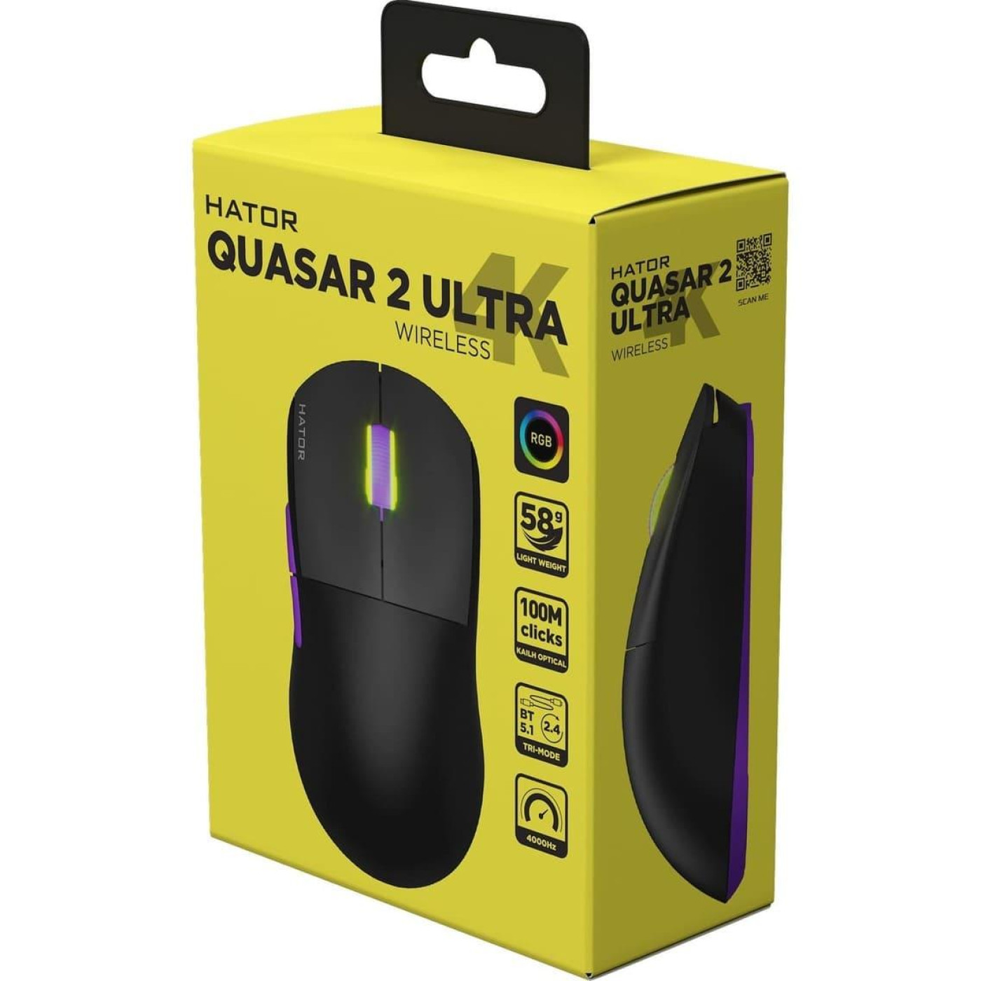 Бездротова миша HATOR Quasar 2 ULTRA 4K Wireless Black Lilac (HTM570BL)
