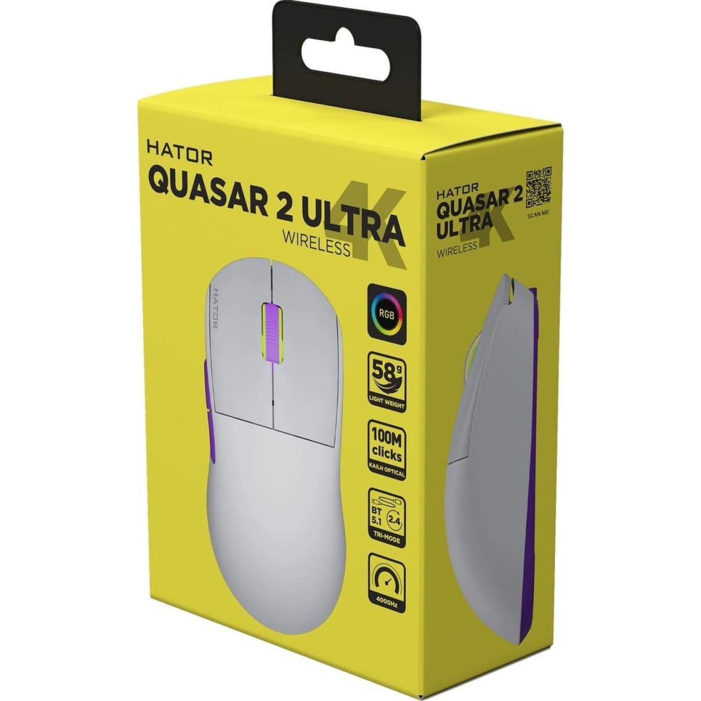 Беспроводная мышь HATOR Quasar 2 ULTRA 4K Wireless White Lilac (HTM571WL)