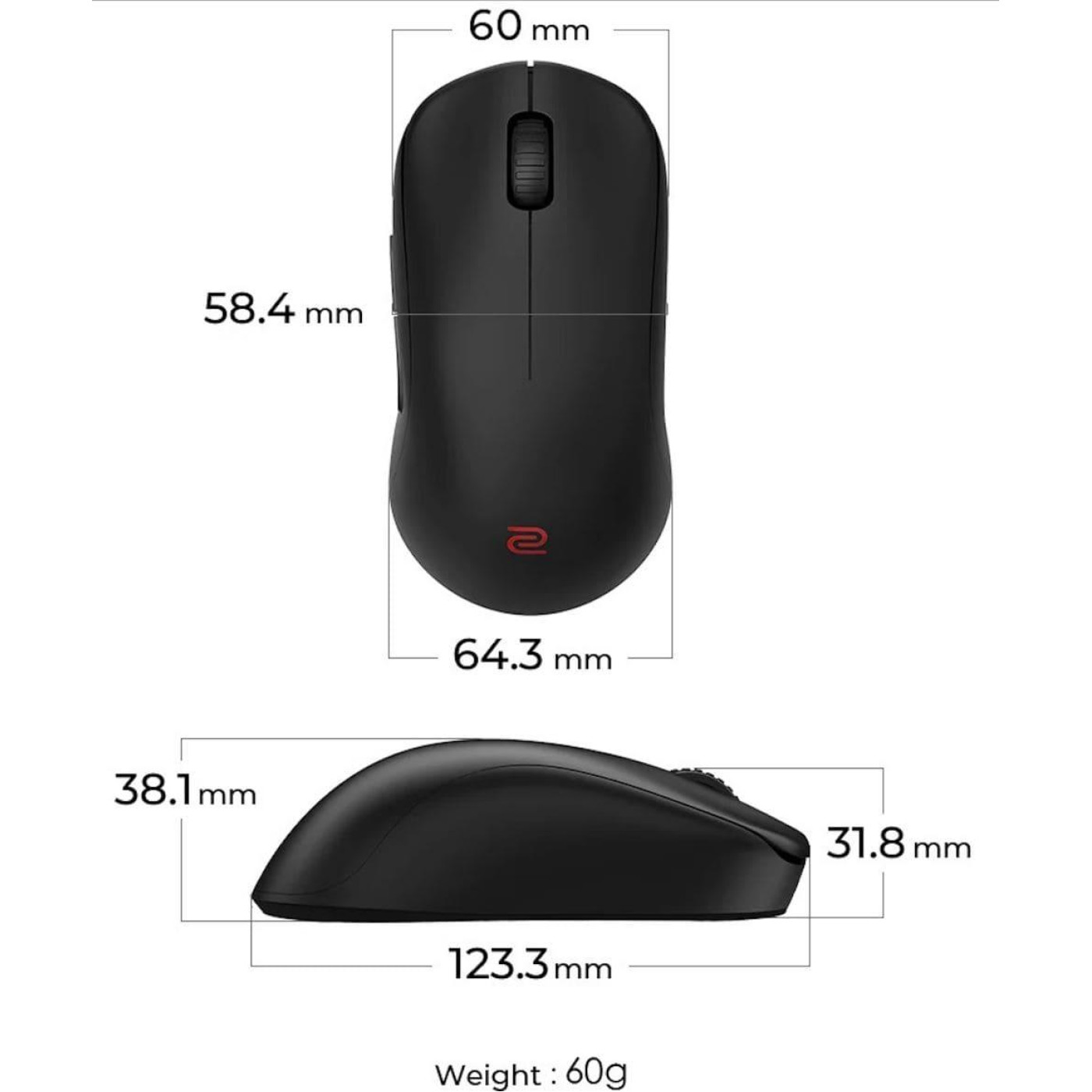 Миша Zowie U2‑DW Black (9H.N4PBE.A2E)