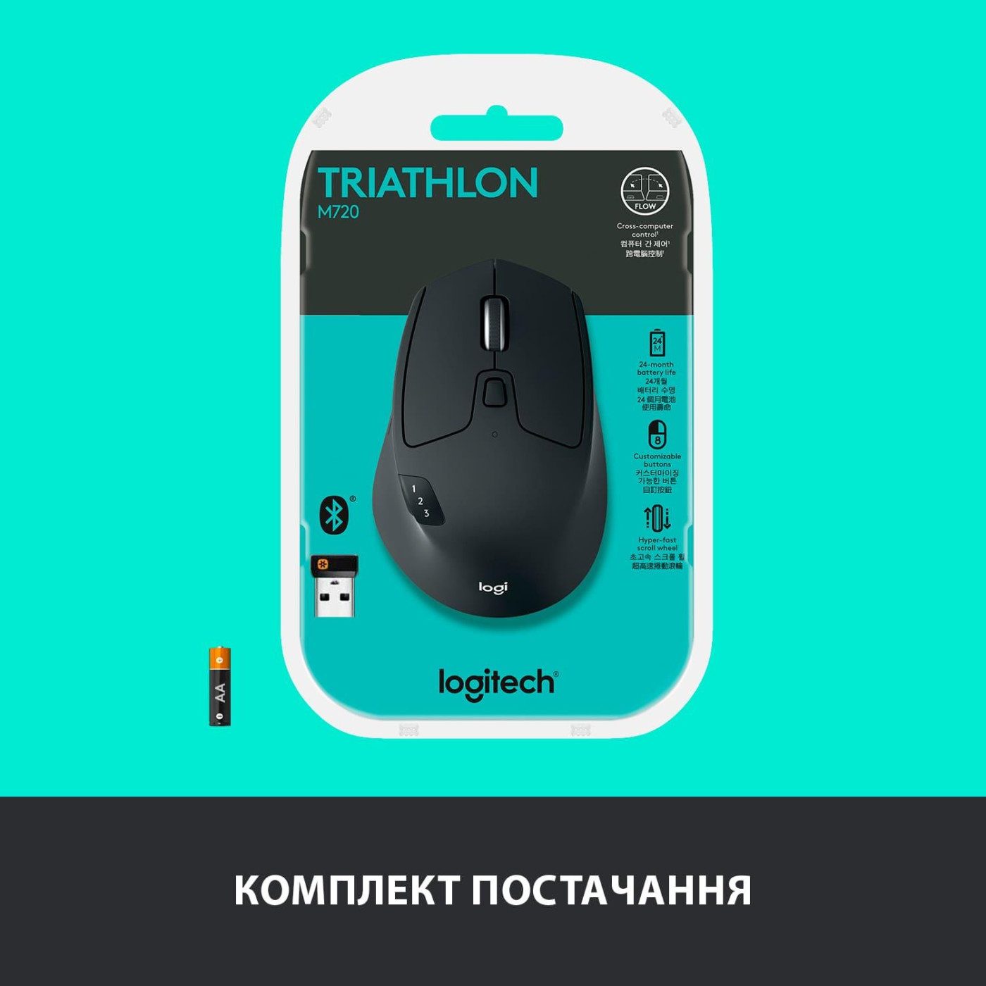 Бездротова миша Logitech M720 Triathlon Wireless/Bluetooth (910-004791)