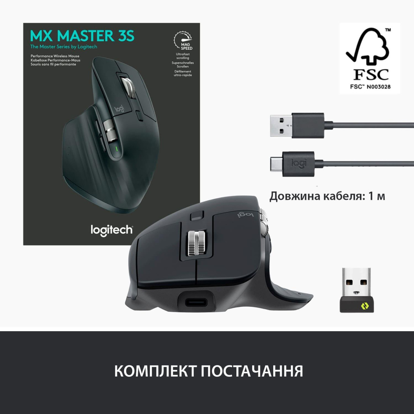Беспроводная мышь Logitech MX Master 3S Performance Wireless Mouse Bluetooth Graphite (910-006559)