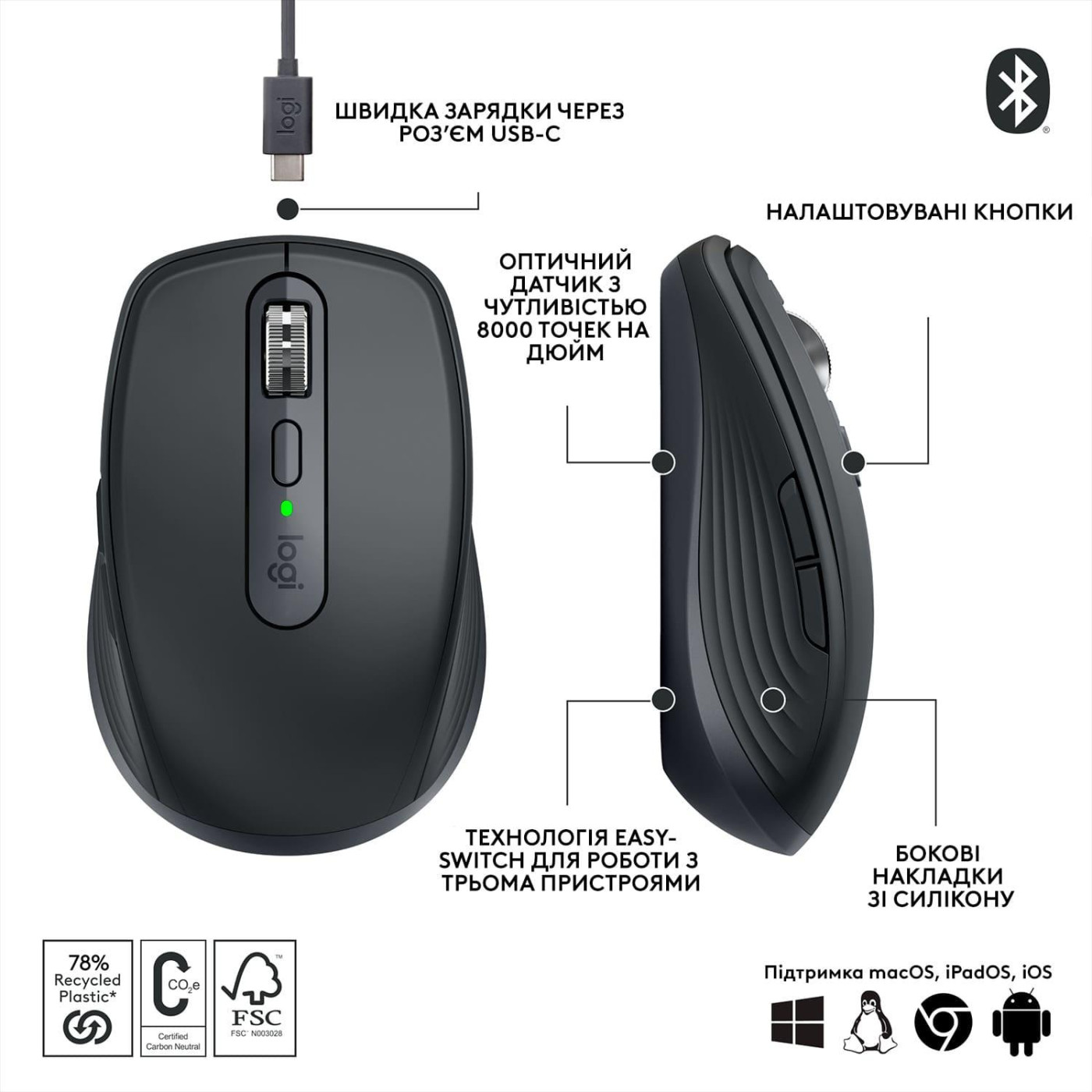 Бездротова миша Logitech MX Anywhere 3S Wireless Graphite (910-006929)