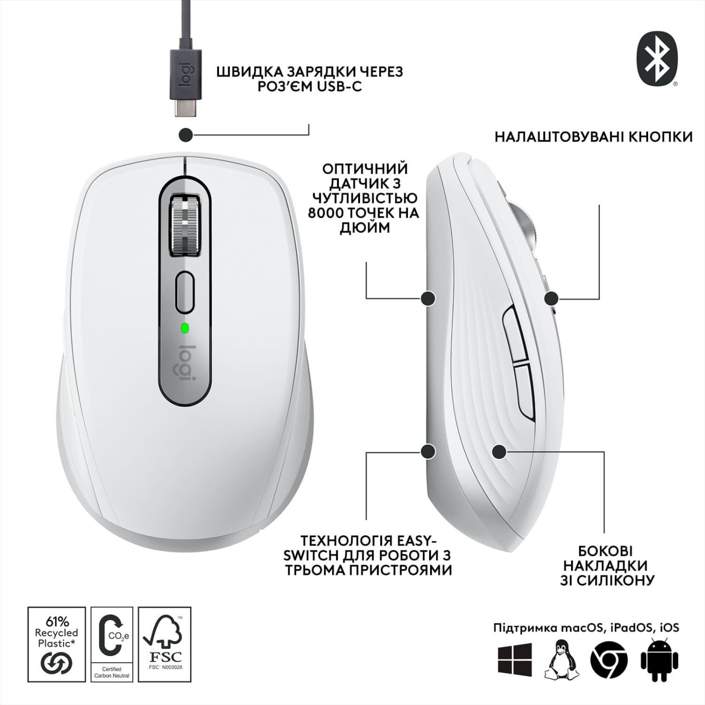 Бездротова миша Logitech MX Anywhere 3S Wireless Pale Grey (910-006930)