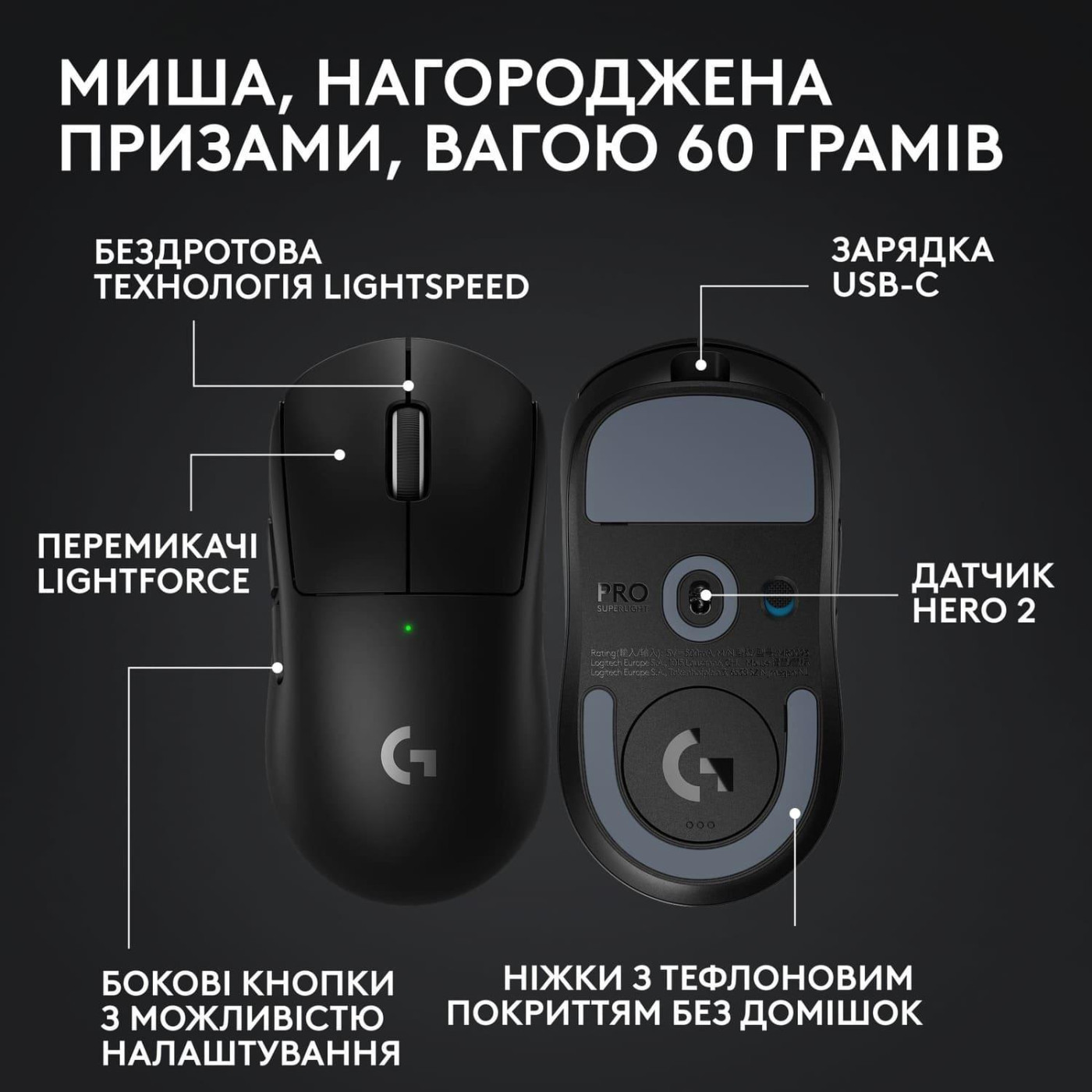 Мышь Logitech G Pro X Superlight 2 LightSpeed Wireless Black (910-006630)