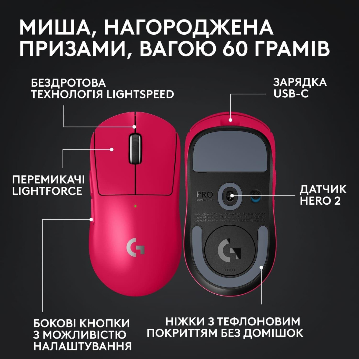 Беспроводная мышь Logitech G Pro X Superlight 2 LightSpeed Wireless Magenda (910-006797)