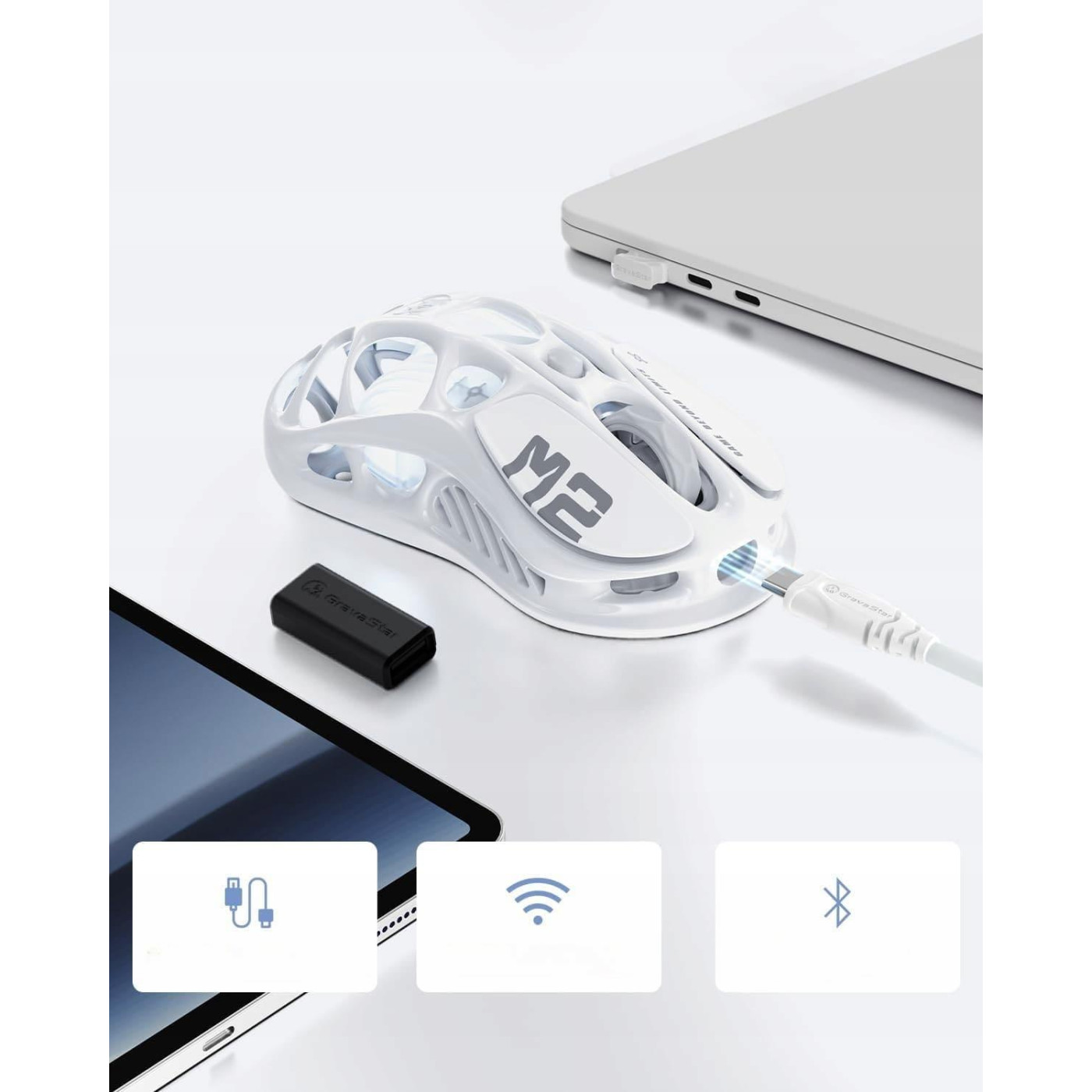 Мышь GravaStar Mercury M2 BT/WL/USB-A RGB Opaline White (GRAVASTARM2_WHT)