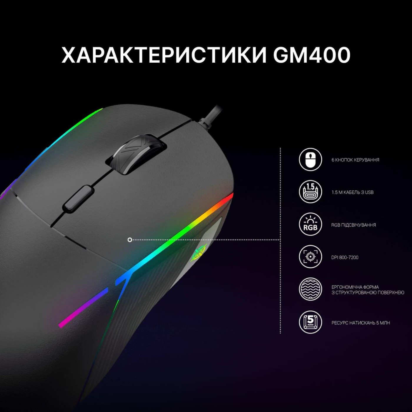 Мышь GamePro GM400 RGB USB Black (GM400)