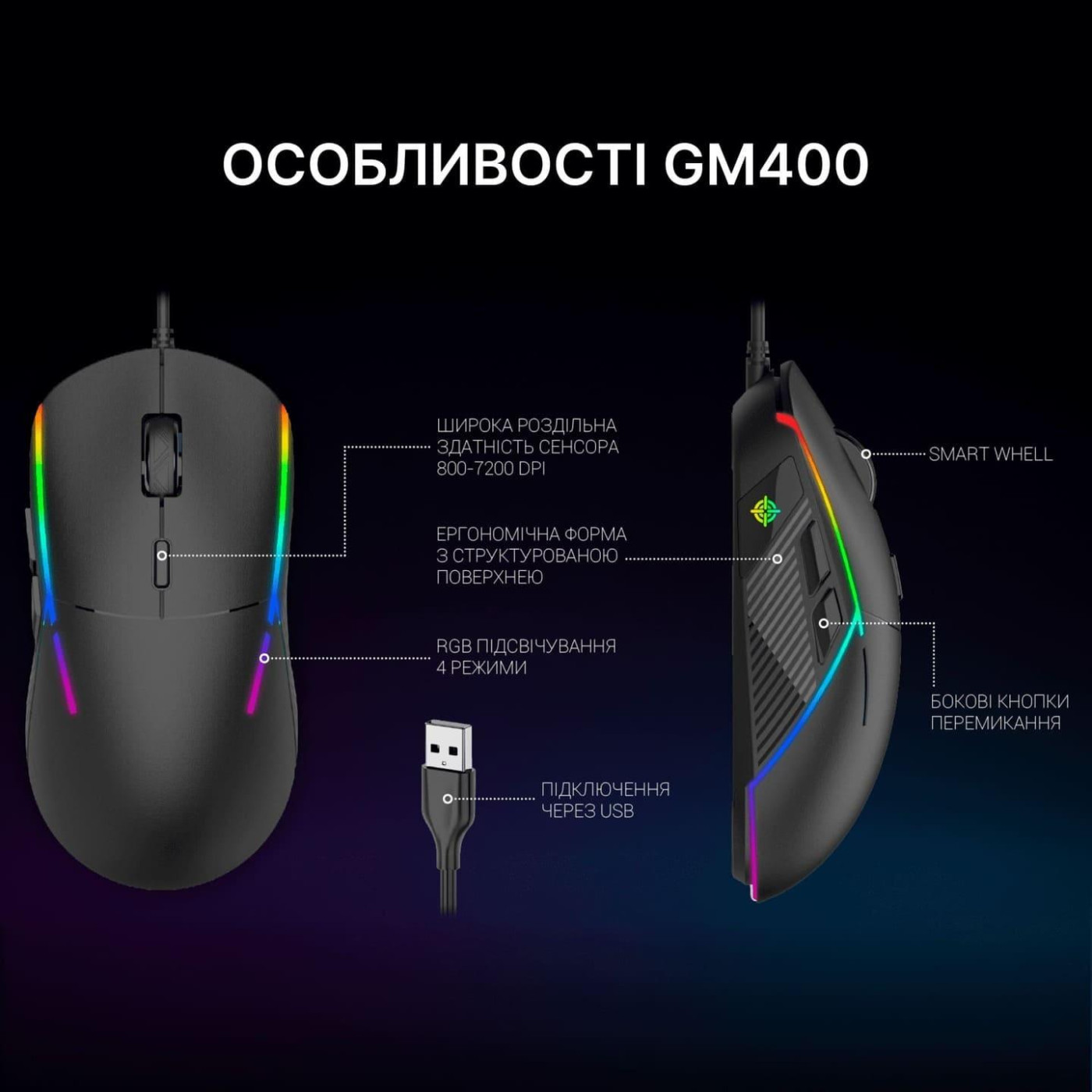 Мышь GamePro GM400 RGB USB Black (GM400)
