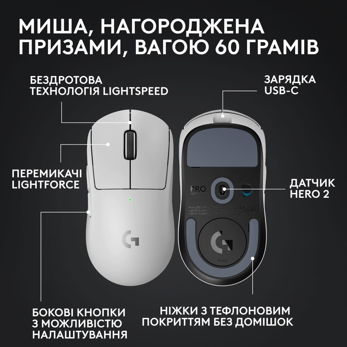 Мышь Logitech G Pro X Superlight 2 LightSpeed Wireless White (910-006638)