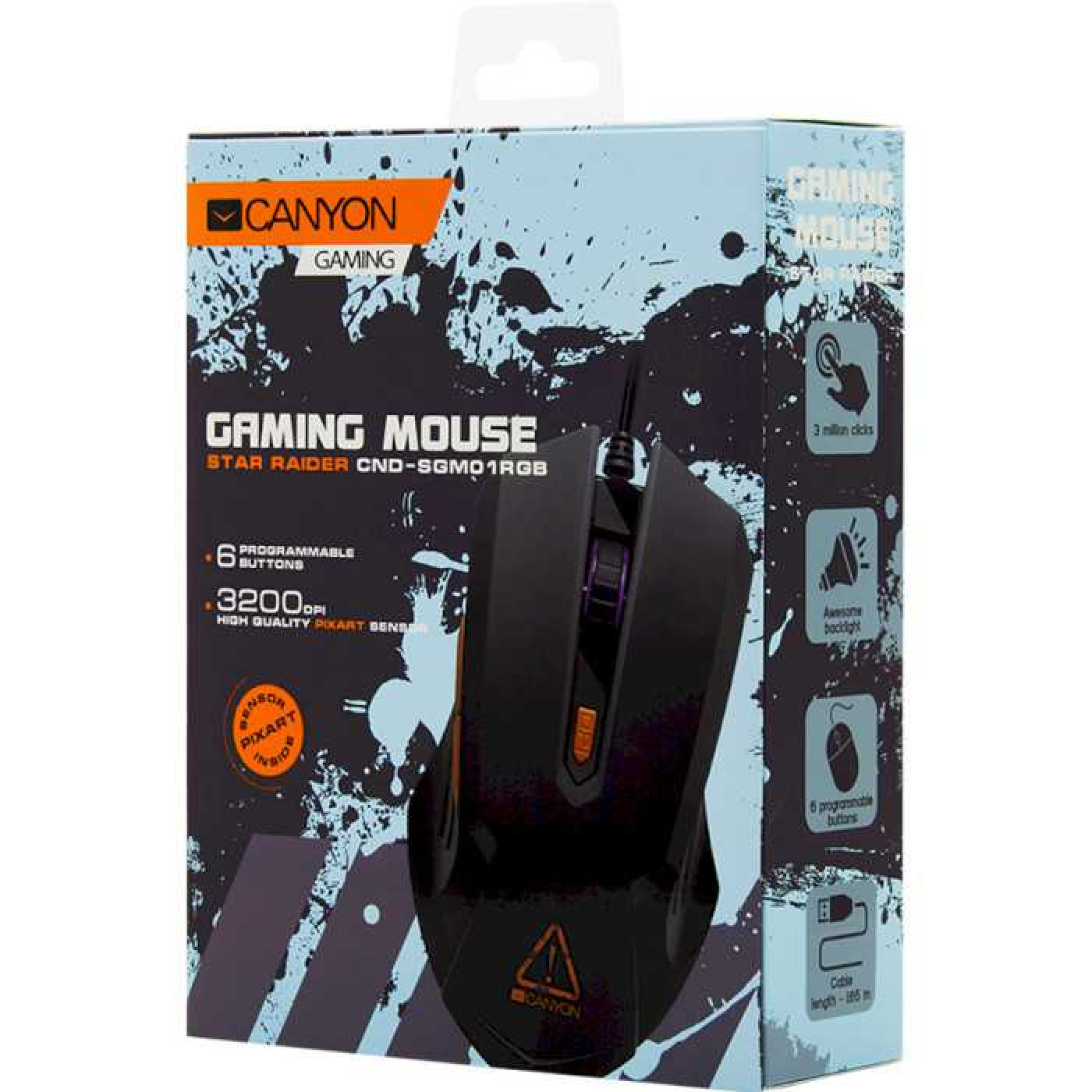 Миша Canyon Star Raider CND-SGM01RGB USB Black-Orange (CND-SGM01RGB)