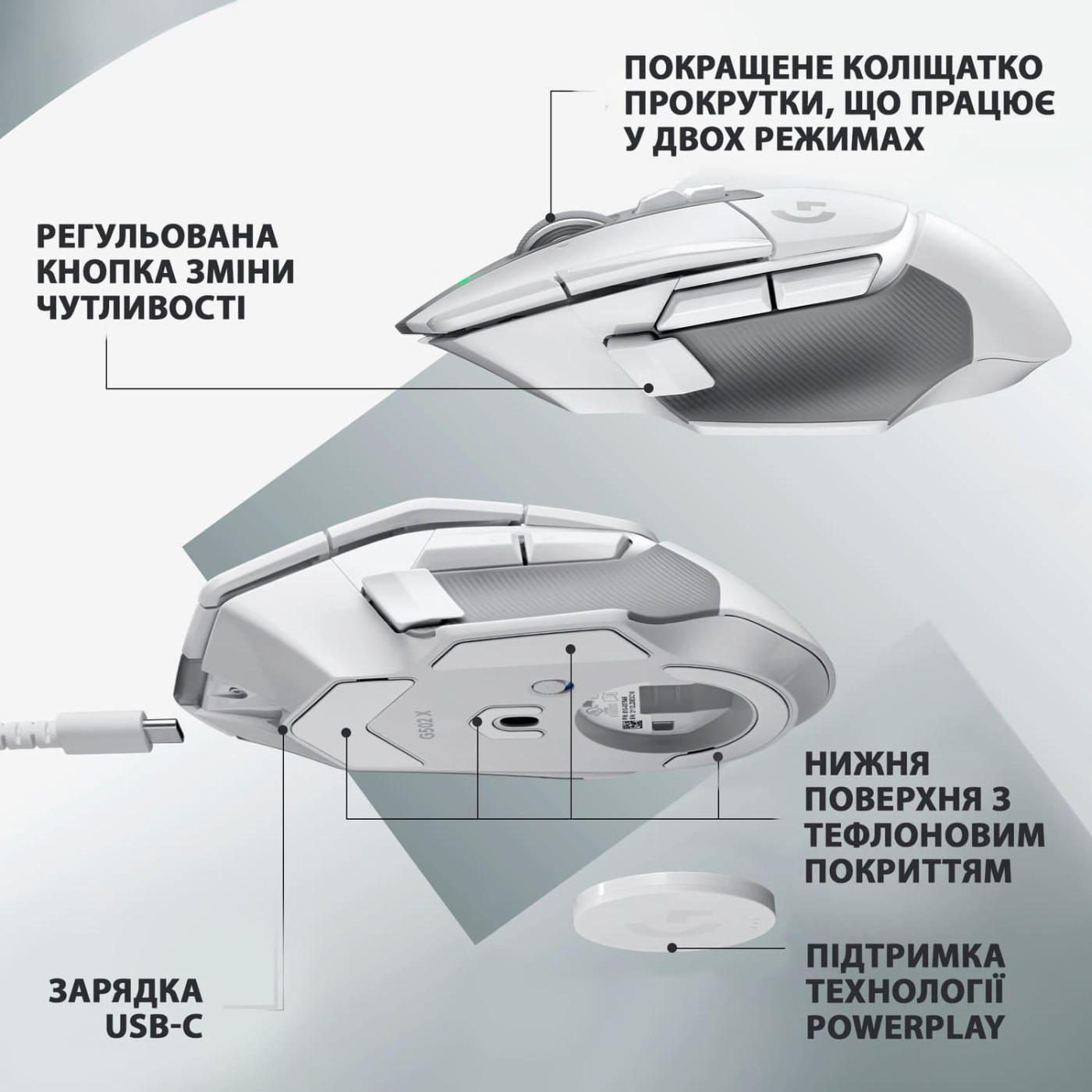 Бездротова миша Logitech G502 X Lightspeed Wireless White (910-006189)