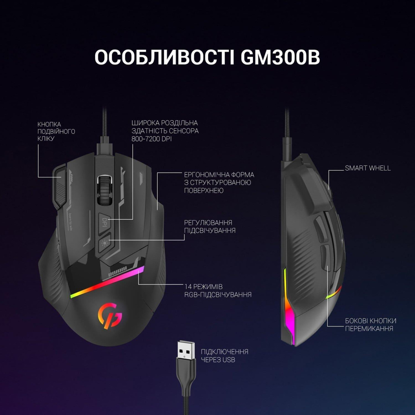 Мышь GamePro GM300 RGB USB Black (GM300B)