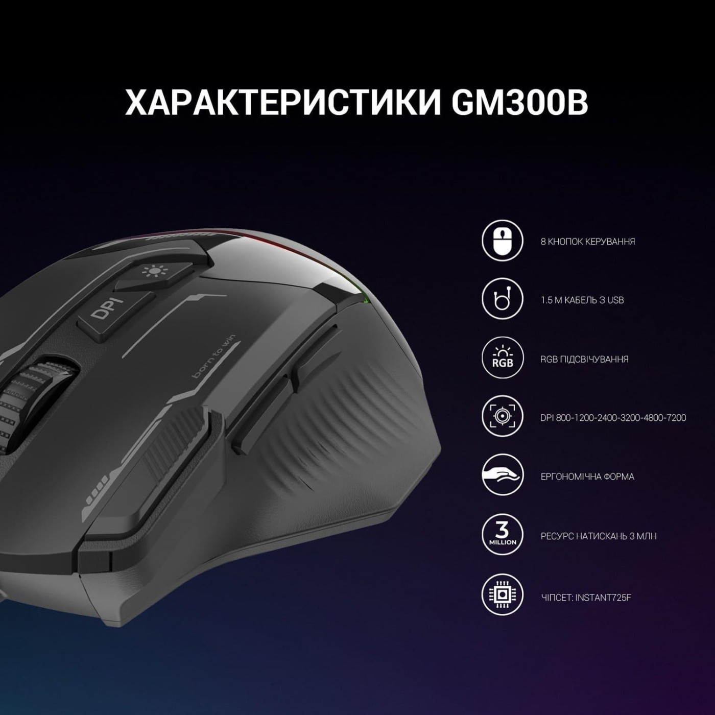 Мышь GamePro GM300 RGB USB Black (GM300B)