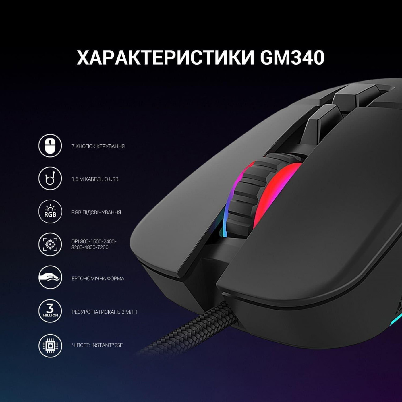 Мышь GamePro GM340 USB Black (GM340)