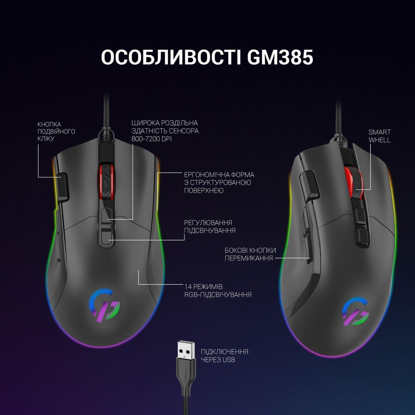 Мышь GamePro GM385 RGB USB Black (GM385)