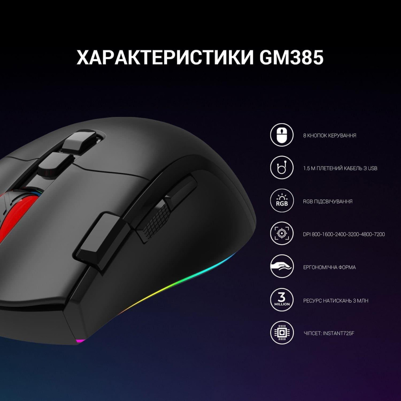 Мышь GamePro GM385 RGB USB Black (GM385)