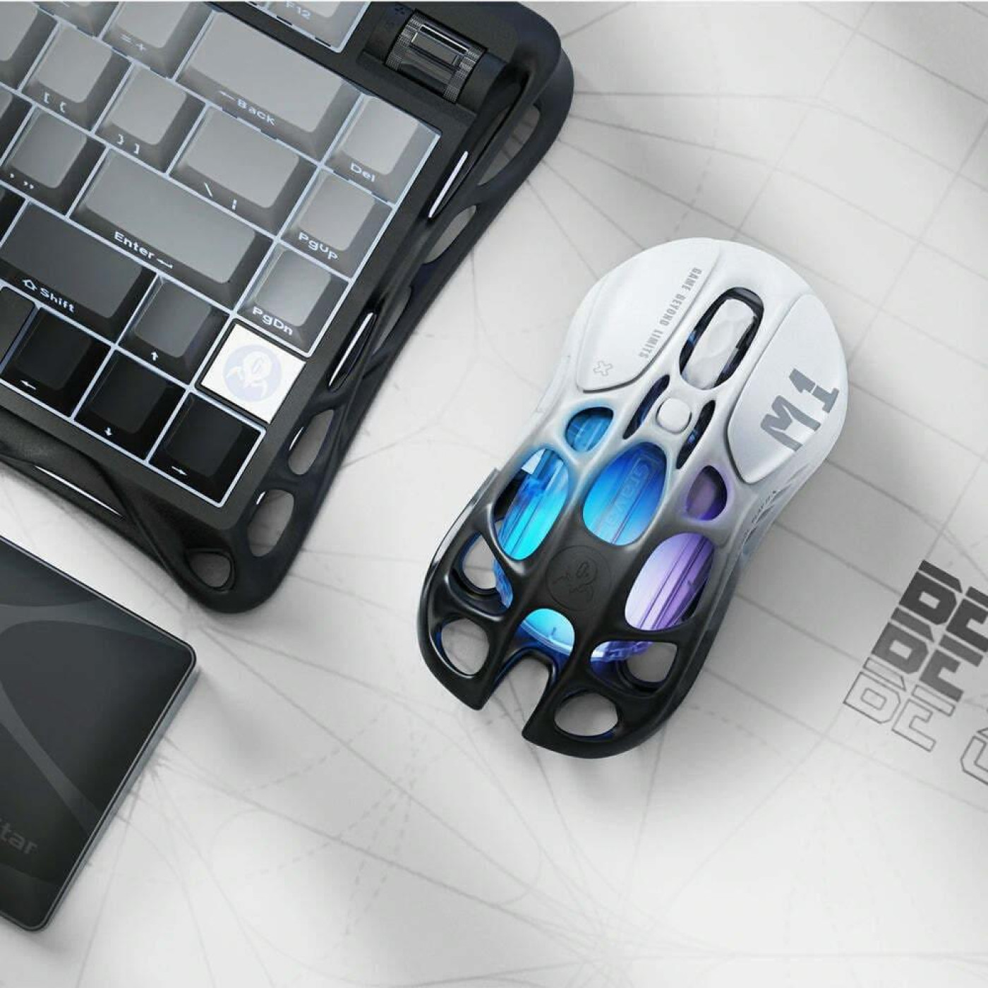 Мышь GravaStar Mercury M1 Pro, BT/WL/USB-A, RGB, чорно-билий (GRAVASTARM1PRO_GBLK)