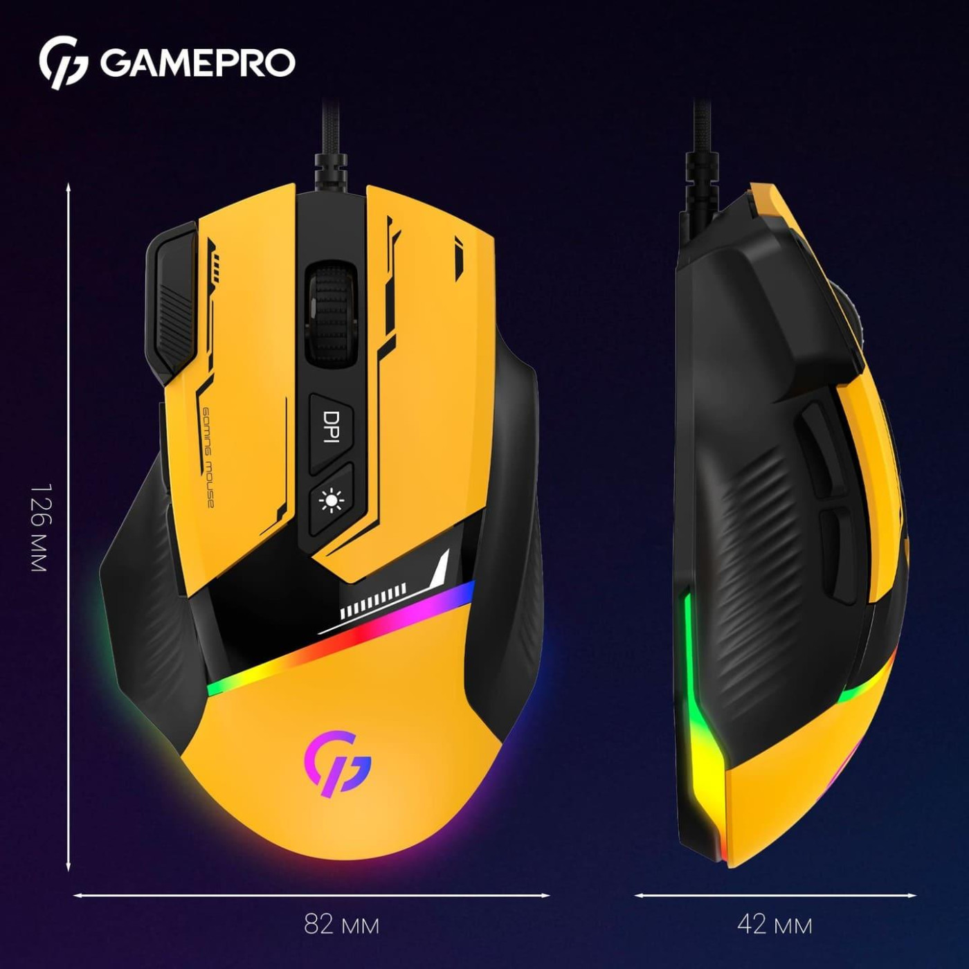 Миша GamePro GM300Y RGB USB Yellow (GM300Y)