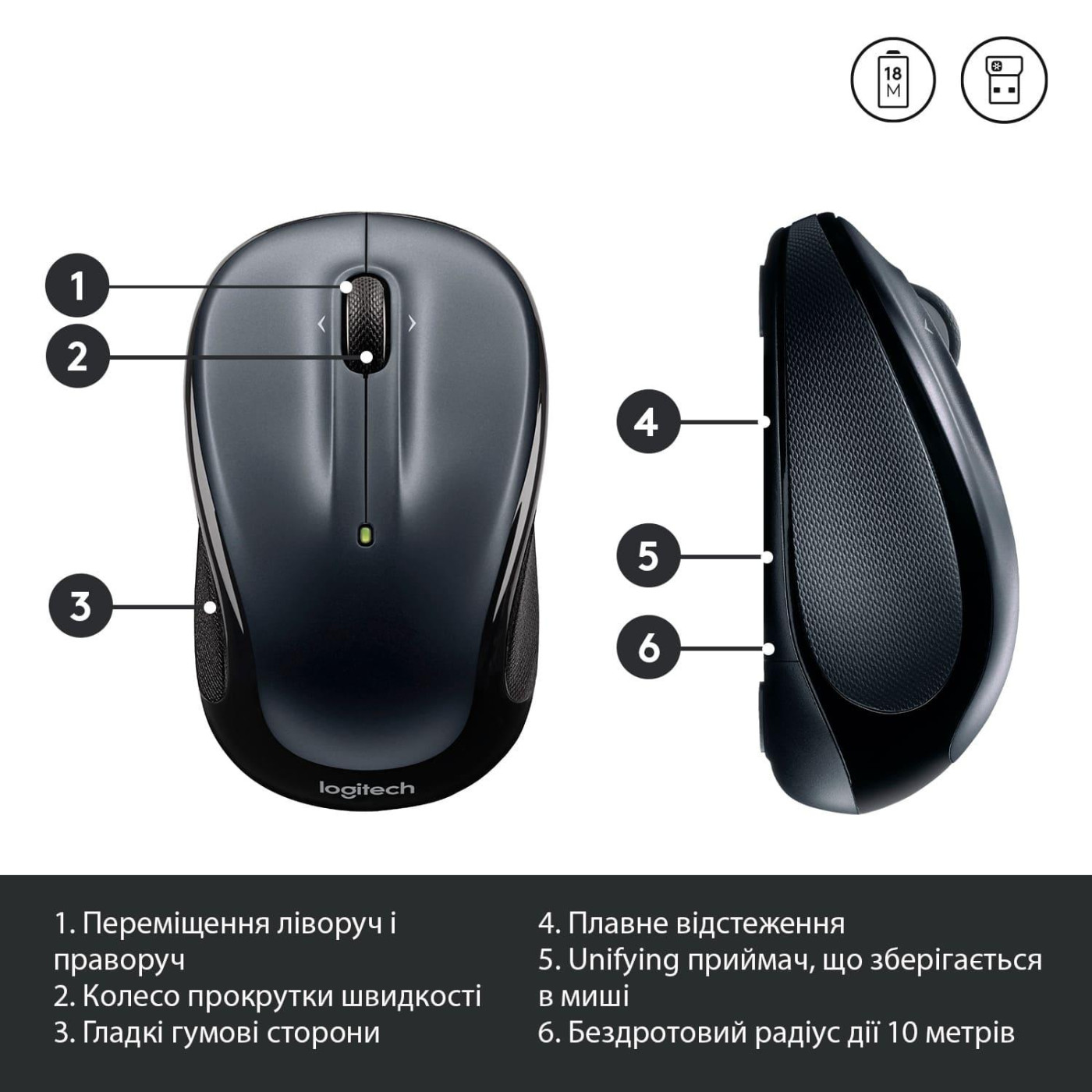 Бездротова миша Logitech M325s Wireless Dark Silver (910-006812)